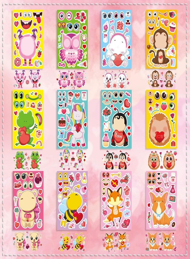 DUJAA 36 Sheets Valentine' s Day Make a Face Stickers, Make Your Own Valentine Animal Stickers for Kids, 12 Designs of Animal Stickers for Boys Girls Valentine's Day Activities Party Favors Supplies - Image 5